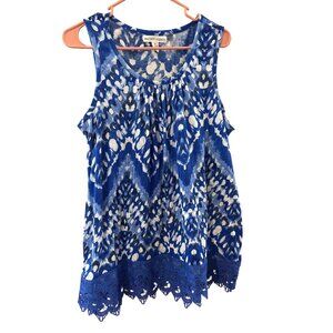 New York Laundry Blue White Sleeveless Top 1X With Crochet Hem